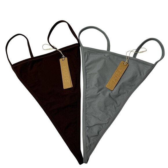 SKIMS Fits Everybody T-String Thongs Lot of 2 Grey Cocoa Large - Picture 1 of 9